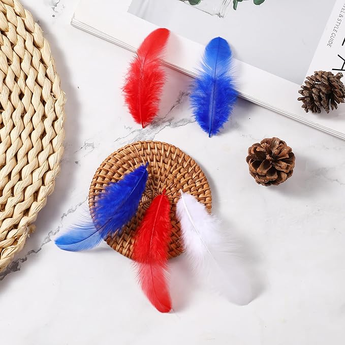Soarer Red White Blue Feathers for Crafts - 300pcs 3-5inch Craft Feathers Bulk for Wedding Home Party, Dream Catcher Supplies and DIY Crafts(RedWhiteBlue)