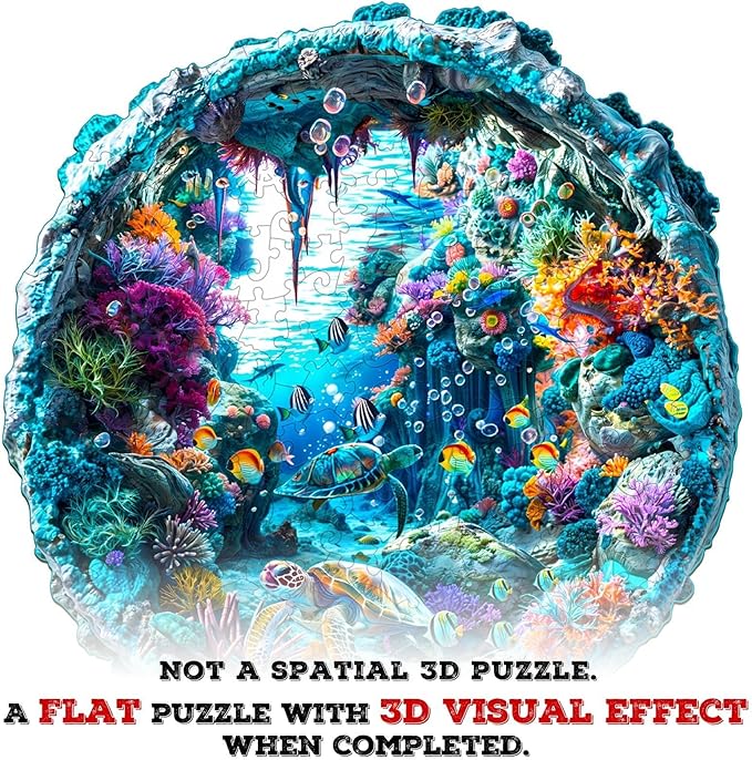 Wooden Puzzles for Adults, Flat Puzzle with 3D Visual Effect, Seabed Wooden Jigsaw Puzzles for Adults, Sea Turtle Wood Puzzles Adult, Unique Animal Shape, Wall Art Canvas Puzzle(S-8.5 * 8.3in-100pcs)