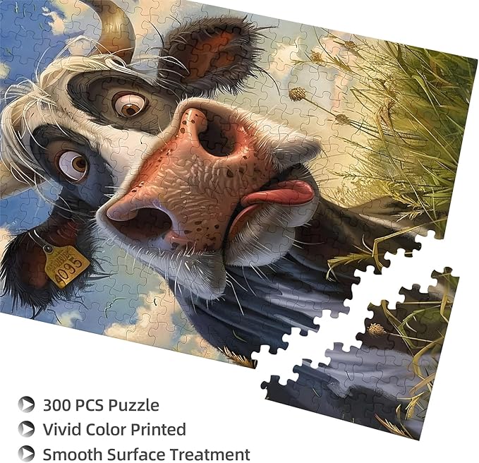 300 Piece Cow Puzzle Wooden Puzzle Stress Relieving Toys for Adults and Educational Toys for Parent-Child Games Gift Puzzles Size: 15.7 x 11 inches and 1:1 Original Picture Poster
