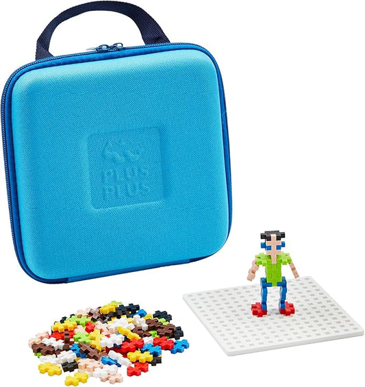 Plus Plus Building Set with Travel Case, 3D Open Ended Stem Toy for Kids, 100 Mini Interlocking Pieces, 1 Baseplate - Basic Mix