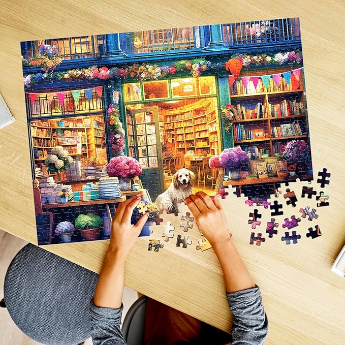 500 Piece Puzzle for Adults-Bookstore Dogs Puzzle | Recycled Cardboar Jigsaw Puzzles 500 Pieces | Challenging Family Activity Great Gift Idea for Family Friends | Difficult Puzzles Size 20.5 x 15 in