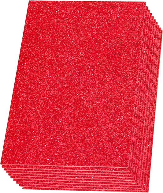 SALEMAR Red Sticky Glitter Foam Sheets for Craft, 10 Packs Thick Self-Adhesive Sparkle EVA Paper Stickers for School Projects, 30 x 20cm