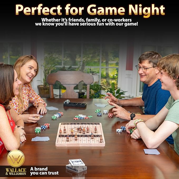 New Metal Horses Horse Race Board Game with 11 Metal Horses, 2 dice and 2 Boxes of Cards, Thick Luxurious Chessboard Wood, Horse Racing, Adult Game for Parties, Family Night