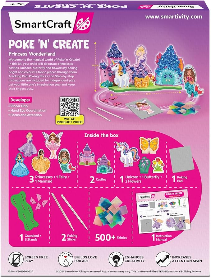 Smartivity Poke ‘n’ Create Princess Wonderland DIY Kit for Kids 4 to 10 Years, Creative Birthday Gift for Girls & Boys Age 4-5-6-7-8-9-10, DIY Art & Craft Activity Kit