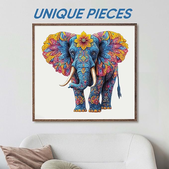 Wooden Jigsaw Puzzle, 200 Pcs Unique 3D Shape Jigsaw Puzzles, Wood Puzzle Gift Box Packing, Medium Size Letter, Creative Gift for Adults and Kids, Fun Challenging (EA4Elephant, 200PCS)