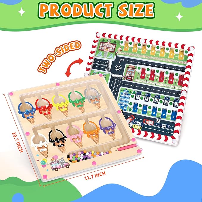 2 in 1 Magnetic Color and Number Maze,Montessori Toy for 3-6 Years Old,Wooden Magnet Balls Puzzles,Toddler Busy Board Game,Preschool Learning Activities,Christmas & Birthday Gift for Kids