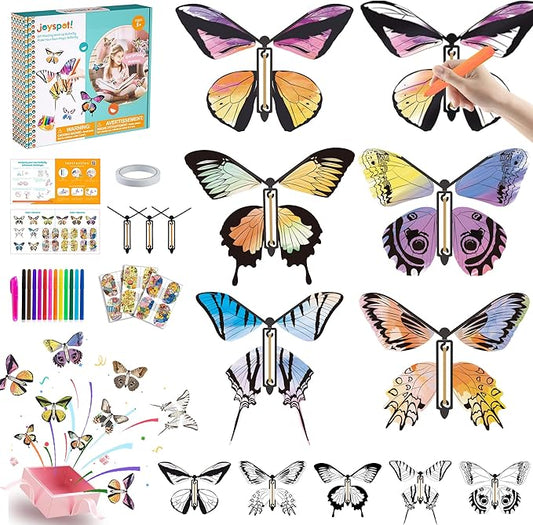 36-Pack DIY Butterfly Craft Kit for Kids - Includes 23 Paper Butterflies and 13 Color Pens, Make Your Own Rubber Band Wind Up Butterfly Toy, Perfect for Party Games, School Activities, Surprise Cards