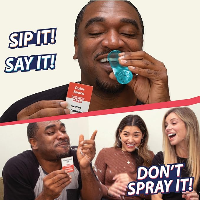 PlayMonster Swallow Your Words Card Games - Board Game for Family Game Night, Sip It, Say It, Don't Spray It, Multiplayer Game, Guess The Phrase Before The Timer Runs Out, Ages 8+