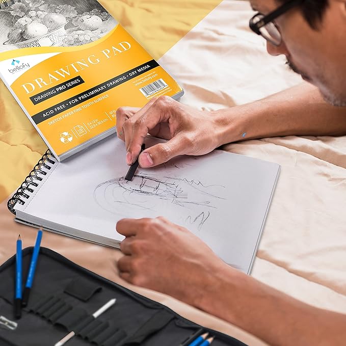 Bellofy 3 x Drawing Paper Pads 9” x 12” | 300 Sheets | 60lbs 85g | Acid Free Sketchbook Paper for Dry Media | Top Spiral Bound Sketchpad for Kids, Beginners, Artists & Professionals