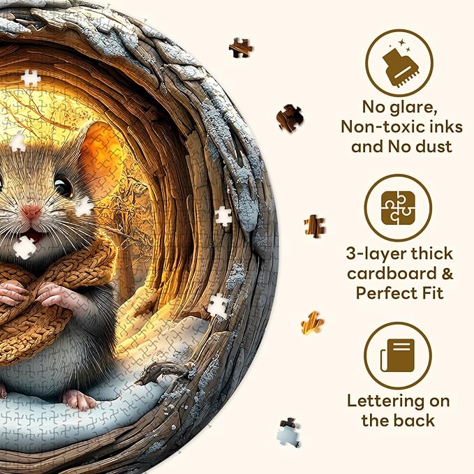 Round Puzzles for Adults 1000 Pieces, Hard Difficult Challenging Puzzles for Adults, 3D Cave Mouse Jigsaw Puzzles 1000 Pieces for Seniors, 3D Visual Flat Puzzle (26.6 x 26.6in)