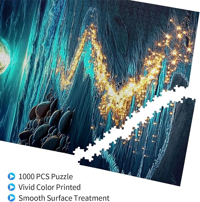 Seaside Moon Puzzles 1000 Pieces ,Beach Puzzles for Adults,Ocean Beach Theme Jigsaw Puzzles,Seaside Puzzle 1000 Pieces,Educational Toys Challenging Fun Games for Family and Friends