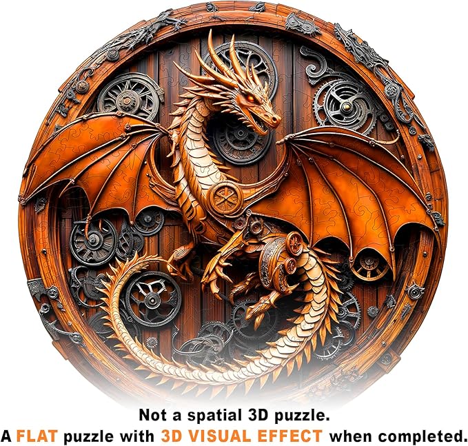 Wooden Puzzles for Adults - Mechanical Dragon Wooden Jigsaw Puzzle - Unique Shape 3D Vision Wood Puzzles Adult - Christmas Birthday Gifts for Adults/Friends/Family - 100pcs 8.5 * 8.4in