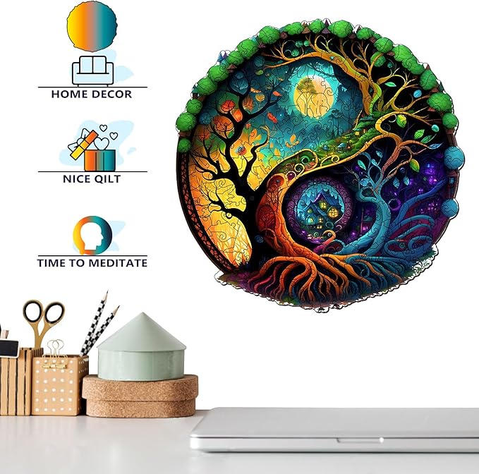 Wooden Puzzles for Adults, Unique Puzzles for Adults, Irregular Animal Shaped Wooden Jigsaw Puzzles, Creative Birthday Gift,11.8 x 9.1 inch, Forest Castle