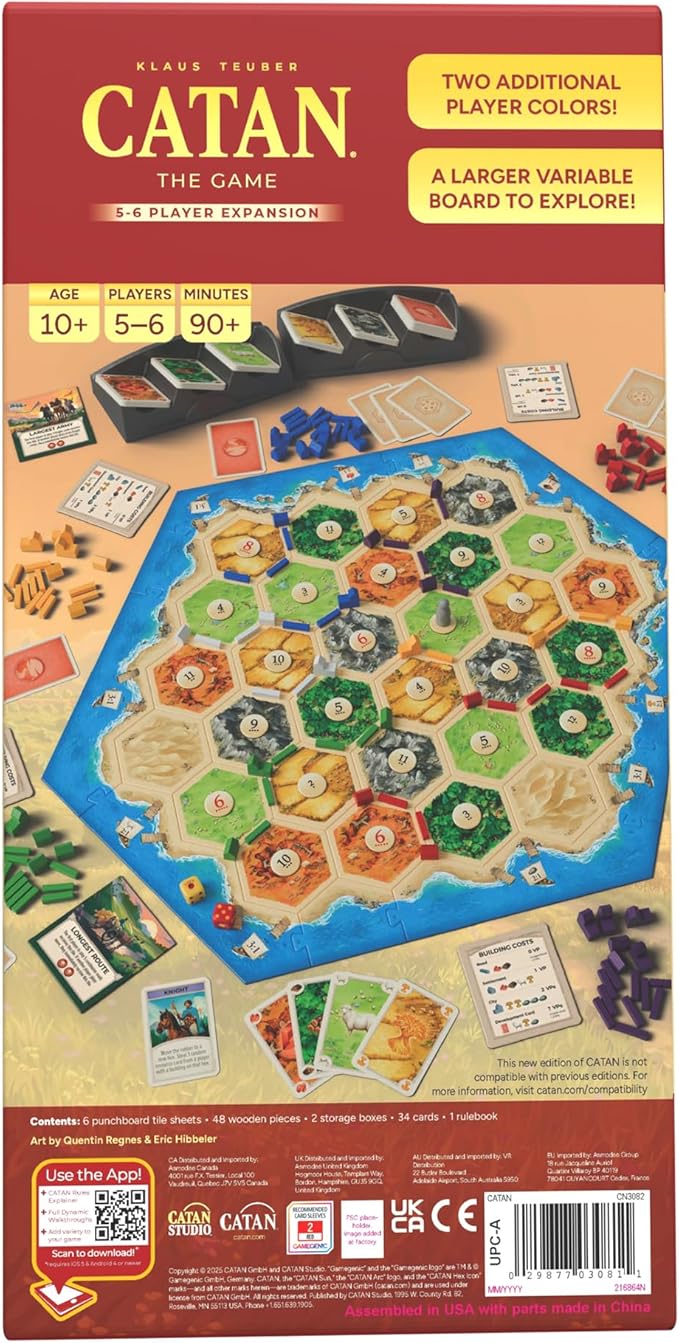 CATAN 5-6 Player Board Game Expansion (6th Edition) Add More Players to Your Adventure, Ages 10+, 3-6 Players, 60-90 Minute Playtime