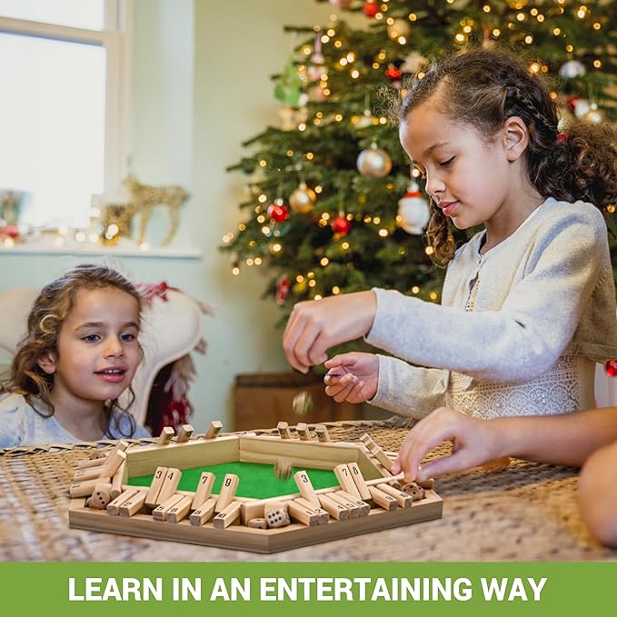 ropoda Shut The Box Game, Upgraded 1-6 Player Wooden Board Games for Adult and Kids, Shut The Box Dice Game -Addition Training, Fun for Family Game Night