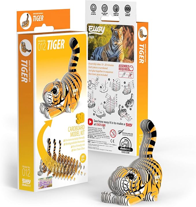 Eugy Tiger 3D Puzzle - 34 Piece Eco-Friendly Educational Toy Puzzle for Boys, Girls & Kids Ages 6+