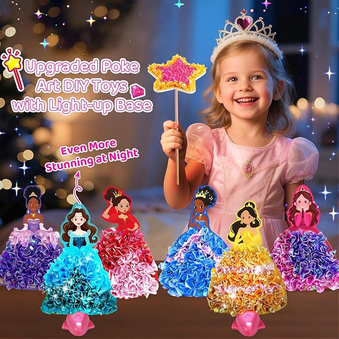Poke in Art Crafts for Kids Magical Pretty Princess Craft Poke Art Kits for Girls Boys, Stick and Poke Kit DIY Craft Kits for Birthday Christmas Gifts for 4 5 6 7 8 9 10 Year Old