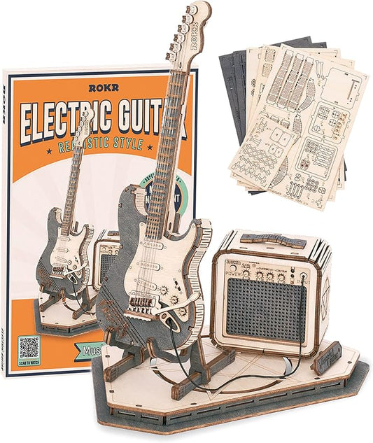ROKR Toy Guitar DIY Kit,STEM Projects for Kids 8-12,Model Kits for Adults,3D Wooden Puzzles for Adults and Kids
