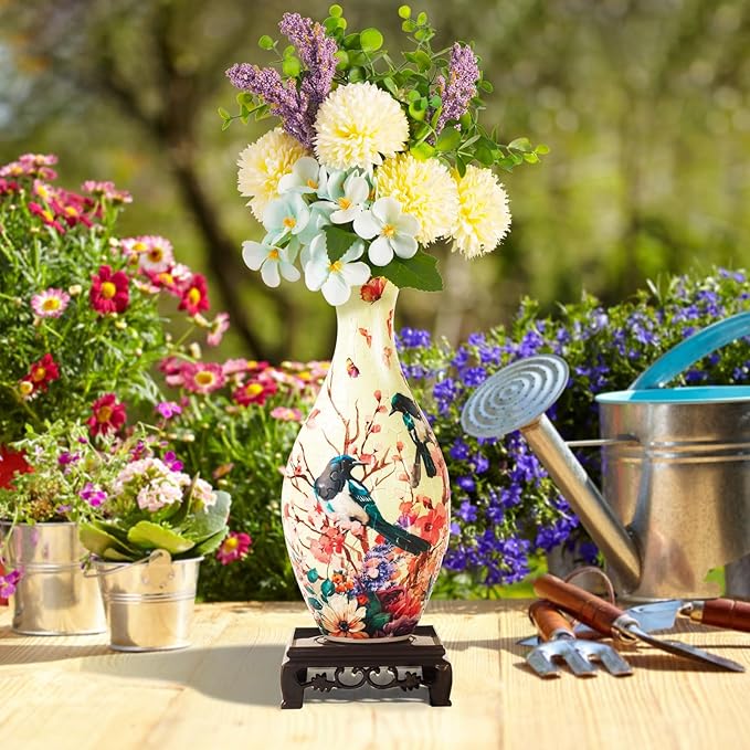 Magpie 3D Puzzle Vase for Adults to Flower Arrangement and Home Decoration Made by 160 Curved Plastic Puzzle Pieces,Great Gift for Mother's Day and Housewarming