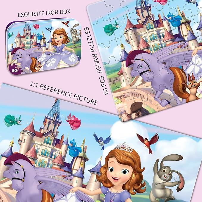 Puzzles for Kids Ages 4-6, 60 Piece Jigsaw Puzzles in Metal Box, Educational Learning Toys for Boys and Girls, Premium Puzzle Games, Kids Puzzle Gift