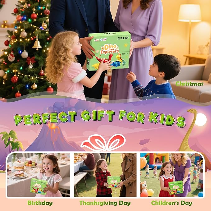 Air Dry Clay Kit - Dinosaur Theme, Modeling Clay for Kids, DIY Model Magic with Sculpting Tools and Tutorials, 12 Boxes Molding Clays, Ultra Light, Soft & Non-Sticky, Arts and Crafts Gift for Kids