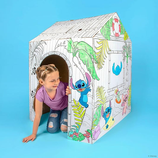Fashion Angels Disney Stitch DIY Tropical Hideaway Playhouse, Color & Decorate Kid-Size Play Set with Crayons & Decals, Fun Craft Activity for Kids Ages 3+
