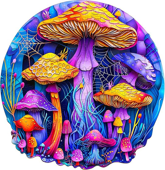 Wooden Puzzles for Adults - Paper Cut Mushroom Wooden Jigsaw Puzzle - Unique Animal Shaped Wood Puzzles Adult - Christmas Birthday Gifts for Adults/Friends/Family - 200pcs 11.4 * 11.1in