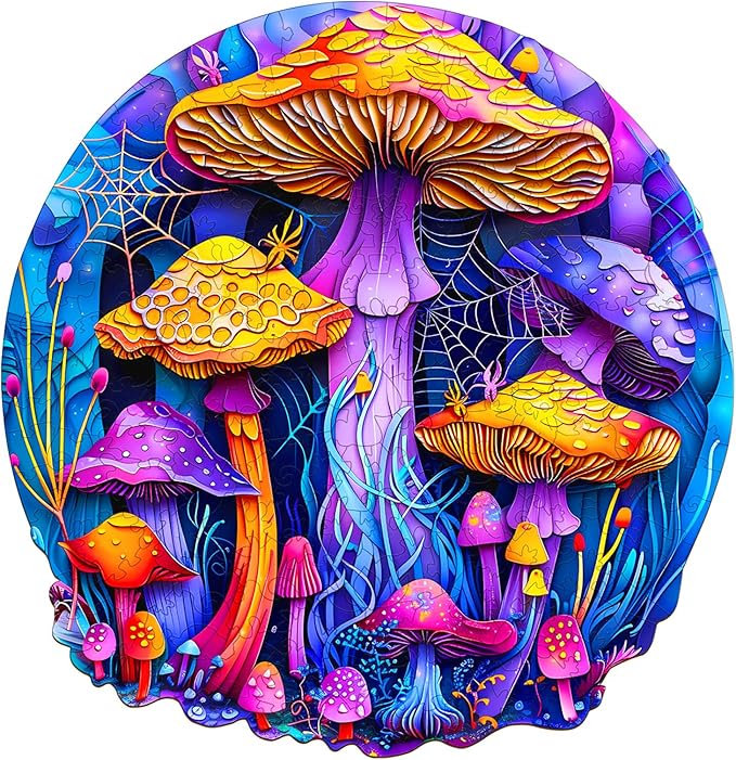 Wooden Puzzles for Adults - Paper Cut Mushroom Wooden Jigsaw Puzzle - Unique Animal Shaped Wood Puzzles Adult - Christmas Birthday Gifts for Adults/Friends/Family - 100pcs 8.5 * 8.2in