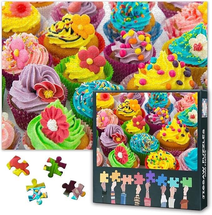 1000 Piece Puzzle for Adults - Mini Cupcake Buffet Jigsaw Puzzles, Tiny Dessert Details Adult Puzzles 1000 Pieces, Intricate Bakery Challenge - 27.5x19.7 Inches