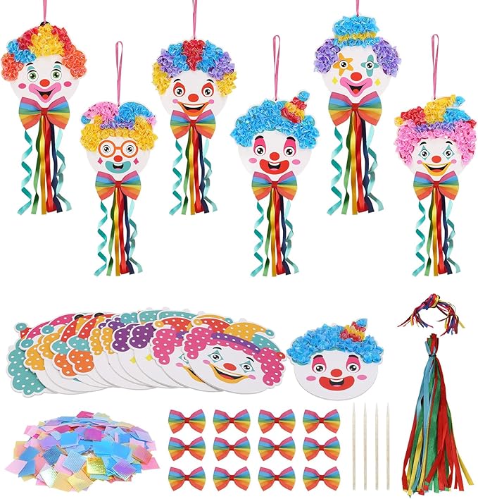 Fennoral 12 Pack Clown Craft Kit for Kids Make You Own Circus Poke in Art Craft Kits DIY Halloween Creative Activity Carnival Birthday Party Decoration