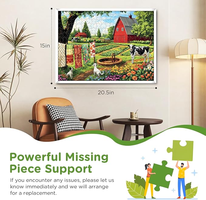 300 Piece Puzzles for Adults,Farm Puzzle 300 Pieces,Summer Cow Jigsaw Puzzles 300 Piece for Adults Children Seniors,Challenging Puzzles Family Activity Game Nights Gift Toy 20.5x15 in