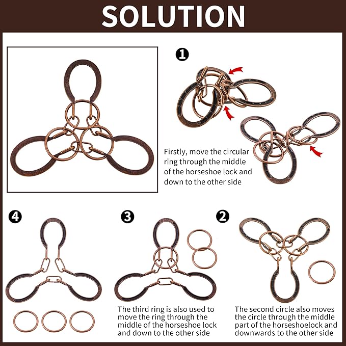 Brain Teaser Puzzles - Metal Horseshoe Cast Puzzle Game Toy Unlock Interlock Puzzles Box Mind IQ Logic Test Disentanglement Games Toys for Adults Office Supplies WP140D