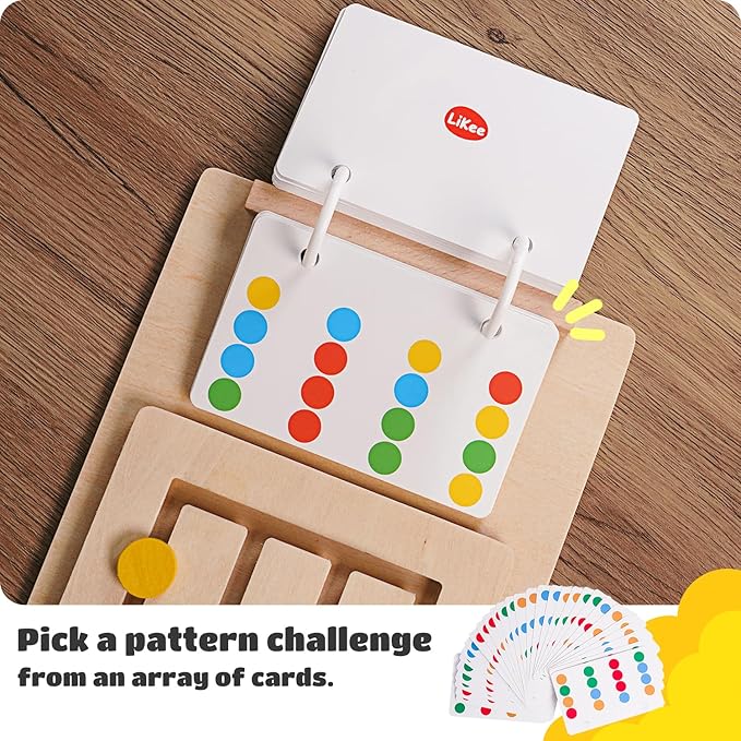 LiKee No-Lose-Parts Wooden Color Matching Slide Puzzle for 3+ Years Old, Montessori Learning Toys for Toddlers Fine Motor Skills, Board Games for Kids Boys Girls Birthday Airplane Travel Road Trip
