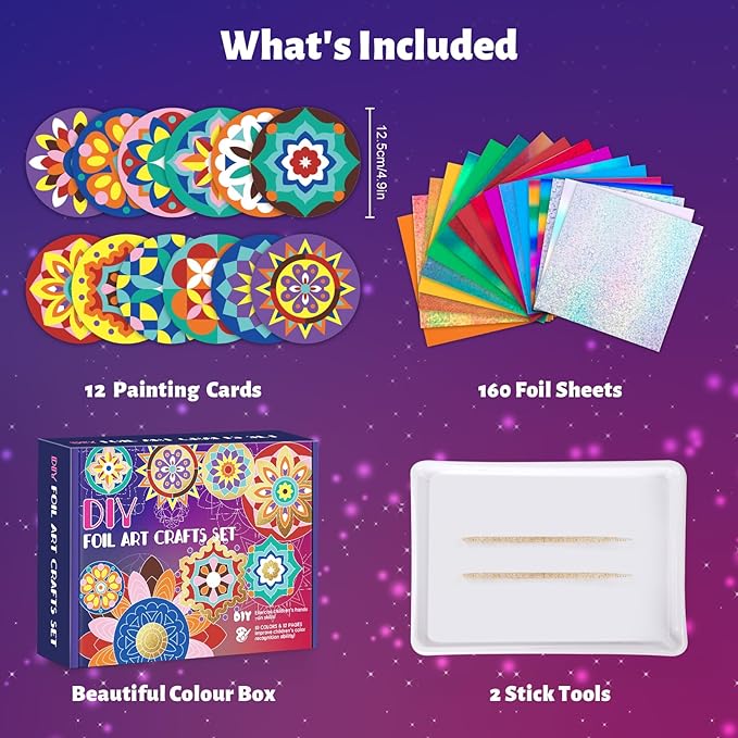 TENYEAH Foil Art for Kids, DIY Paper Craft Kit for Girls Boys Ages 8+, Fun Mandala Creative Activity Toys for Kids