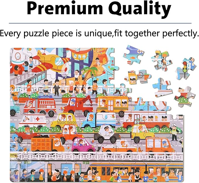 LELEMON Puzzles for Kids Ages 4-8,Communications 100 Piece Puzzles for Kids,Educational Kids Puzzles Ages 6-8 Jigsaw Puzzles in a Metal Box,Cool Puzzles Toys Puzzle Games for Girls and Boys