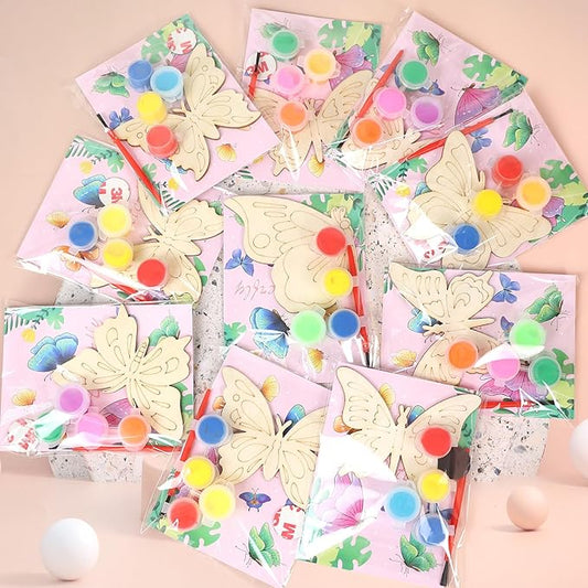 LARDUX Butterfly Party Favors, 24PCS DIY Wooden Arts & Crafts Painting Kit for Kid, Glow in The Dark Party Favors Family Crafts Birthday Party Christmas Gifts Toys for Boys Girls