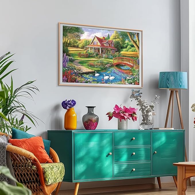 300 Piece Jigsaw Puzzle for Adults – Dream Garden Floral Cottage, Creek & Geese – Premium Relaxing Puzzle Game for Home Decor or Gift (20.5" × 15")