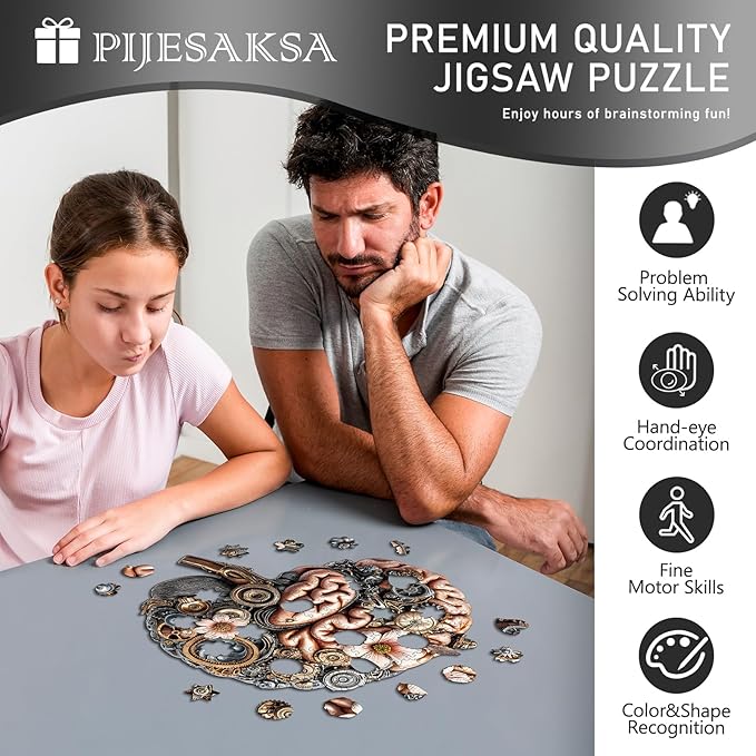 Wooden Puzzles for Adults, Mechanical Brainstem Wooden Jigsaw Puzzles, Flat Puzzle with 3D Visual Effect, Brain Wood Puzzles Adult, Unique Shape Wall Art Canvas Puzzle Gift (L-13.4 * 12.6in-250Pcs)