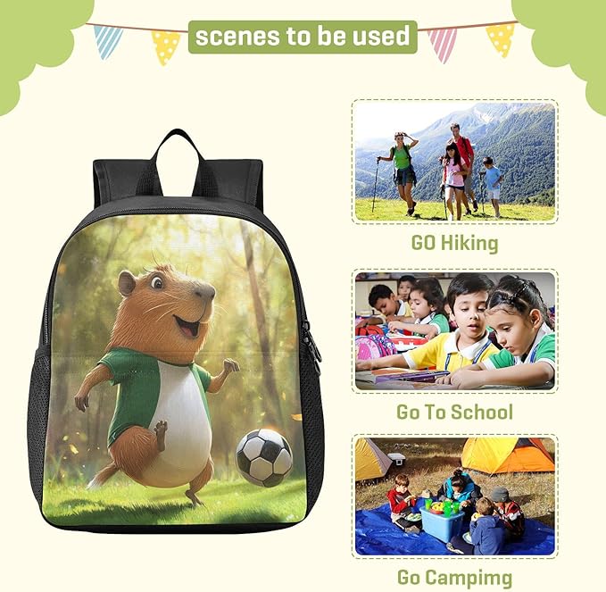 Soccer Capybara Toddler Backpack for Boys Girls 3-6 Kindergarten Bookbag for Elementary Mini Kids Bookbag for Preschool for Travel