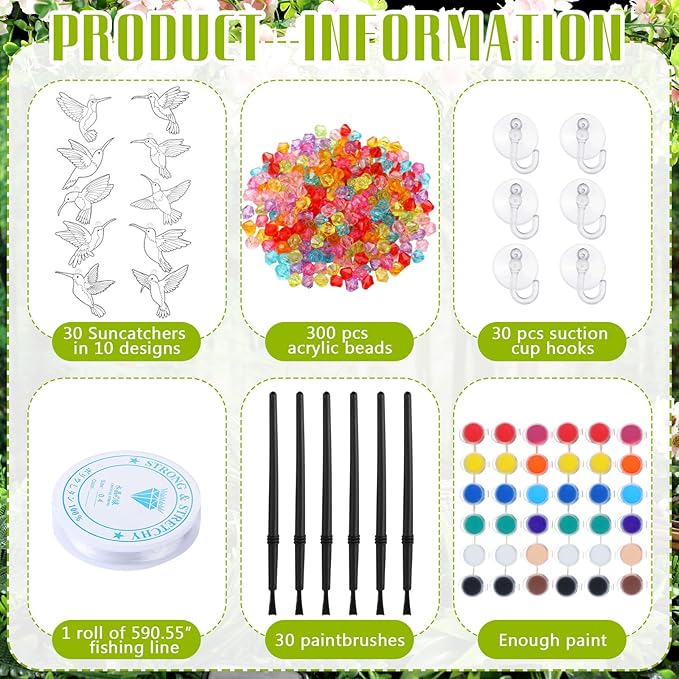 Yaomiao 30 Sets Summer Suncatchers Window Art Drawing Kits DIY Hummingbird Suncatcher Crafts Bulk Paint Your Own Window Hanging Ornaments for Home Birthday Party Favors Decor Gifts