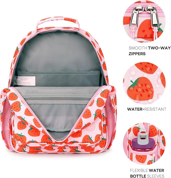 mibasies Girls Backpack 5-8: Lightweight Kids Backpacks for Girls - Girl Bookbag for Elementary School - Strawberry Pink