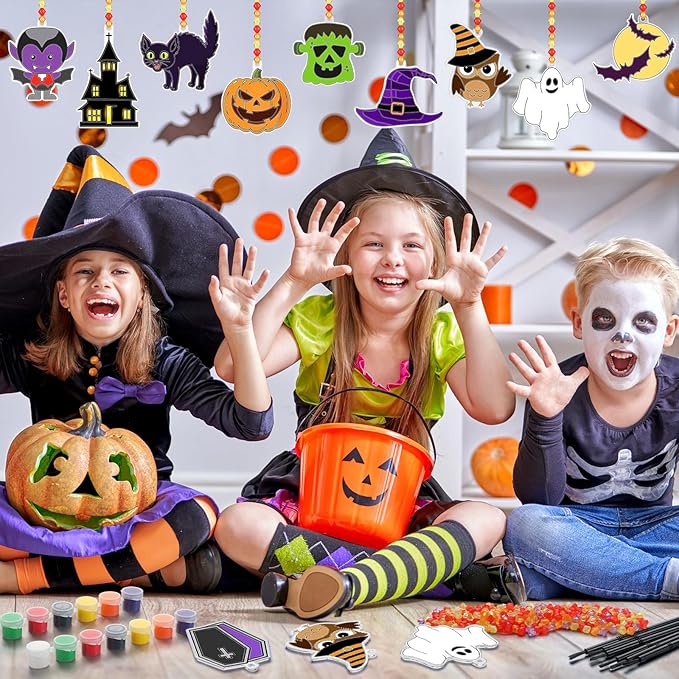 Yaomiao 30 Sets Halloween Suncatchers Window Art Kits DIY Pumpkin Ghost Suncatcher Crafts Bulk Paint Your Own Window Hanging Ornaments for Boys Girls Home Class Birthday Halloween Party Favors Gifts