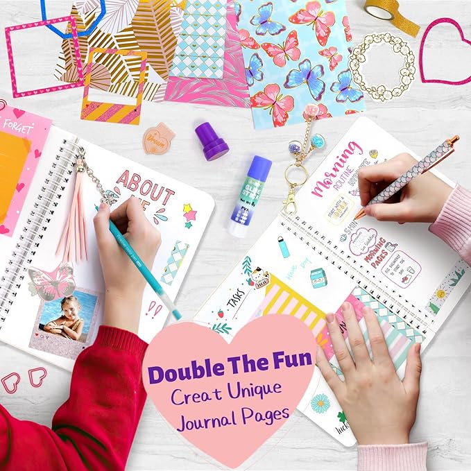 2-Pack DIY Journal Kit for Girls Ages 8-14 Year Old, Birthday Christmas Gifts for Teen Girls, 70+ Pcs Art & Crafts, Scrapbook & Diary Supplies Toy Set Trendy Stuff for Kids