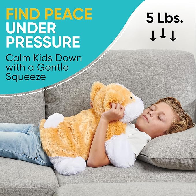 FRIENDLY CUDDLE Weighted Lap Blanket for Kids & Adults – Ruby Weighted Blanket – ASD, Sensory Processing Weighted Stuffed Animals Dog Toy – Microwavable Weighted Lap Pad for Kids, 5 Lbs