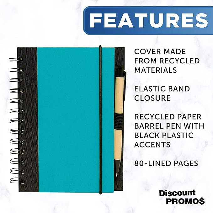 DISCOUNT PROMOS Eco Block Notebooks with Pens Set of 10, Bulk Pack - Perfect for School, Office, Business, Home - Aqua