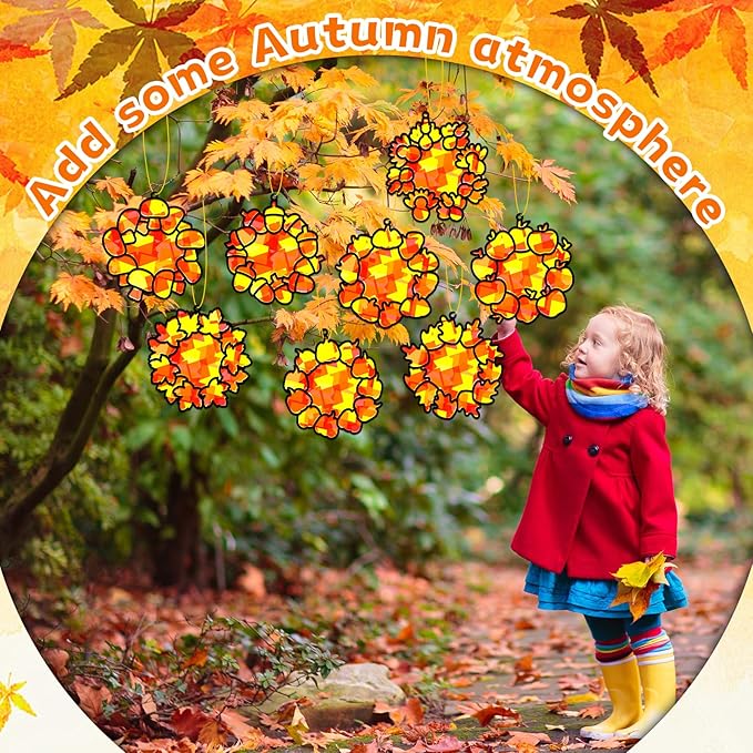 32 Sets Fall Thanksgiving Wreath Suncatchers Craft Kit DIY Window Stained Glass Effect autumn Wreath Paper Crafts Home School Classroom Decoration Kid Birthday Gift Creative Art Project Activity Game