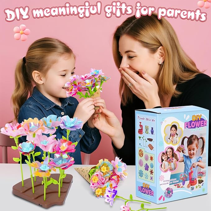 Fabric Flower Bouquets Toys DIY Craft Kits Toys for Kids Arts and Crafts for Kids Ages 4-5-6-7-8-10-12 Year Old Girl Birthday Gifts Making Bouquets Little Girl Kid's Gardening Set (DIY Flower Set)