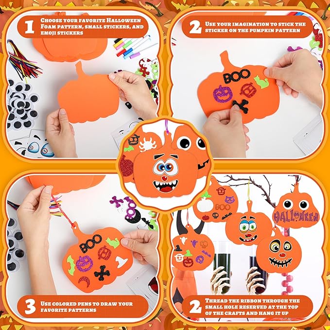 RICEDUO Halloween Crafts Kit for Kids - 290PCS Pumpkin Decorating Supplies with Stickers, Foam Pumpkins, Googly Eyes & Ribbons - Bulk Halloween Activities Ornament for Classroom, Toddlers, Ages 3-12