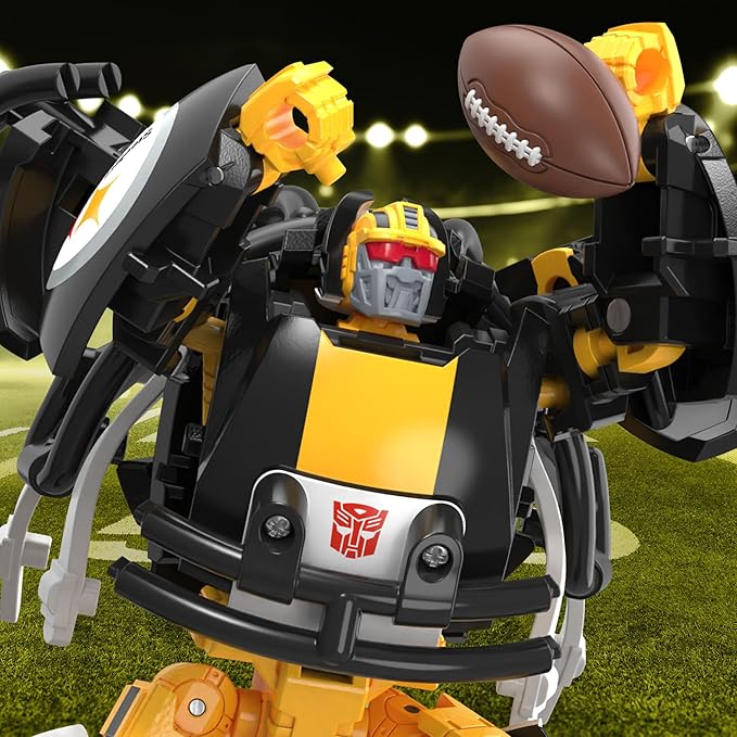 Transformers NFL Pittsburgh Steelers Steelsmash 5.5-Inch Action Figure Changes from Robot to Helmet, Football Toys for Ages 8+