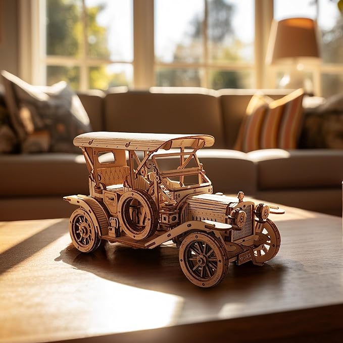 ROBOTIME MC801 Vintage Car 3D Puzzle, 3D Wooden Puzzle Retro Model Kit for Adults, Gift for Antique Car Lovers, Aesthetic Home Decor